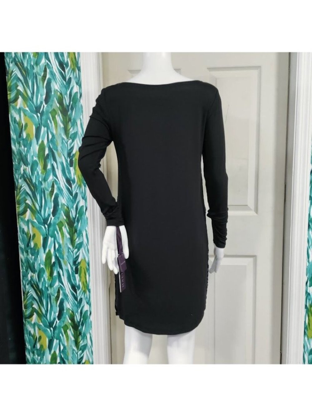 NWT Hale Bob Beaded Elisa Velvet Dress Burnout Long Sleeve Shift Blue Women's XS - Picture 7 of 14
